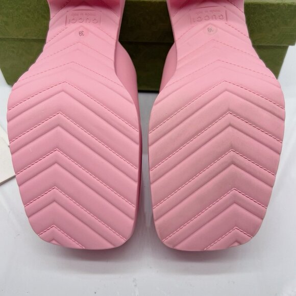 Gucci Logo Rubber Platform Heel Clogs Mules Slip On 725899 Pink Wms EU 39 US 9 - Picture 13 of 14